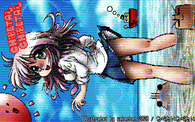 【デジタル8色アナログ16色】デジタル8色(8colors Dithering)版、今回のはPhotoShop変換版…これは流石に自力タイルする気力が…(^_^;)水面がどこまで出るかと思いましたが、そこそこ出てるか?(^_^;)尚、昨日解説してた方法では触れてませんでしたが、元の線画が細い場合は調整方法を若干変えます…(^_^;)横向き画像なので、水平方向の線が消え易いのです(^_^;) [KTY形式][KT4形式]