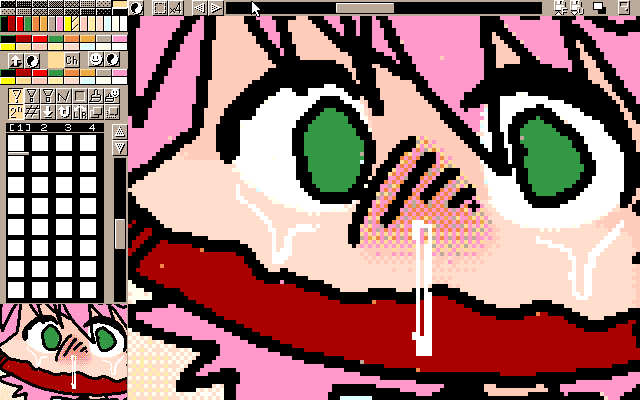 マルチペイント(MPS.EXE Ver1.01)画面、しかし、この顔アップは可哀想過ぎである…ヽ(;_;)丿