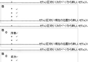 「セクション区切り(現在の位置から新しいセクション)」ってのと「セクション区切り(次のページから新しいセクション)」という…ページ設定によって、この表示って変っちゃうし、どう配置するのが正解なんだか…ヽ(^.^;)丿