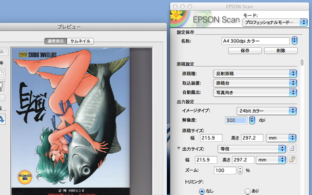 PhotoShop32bit起動はメモリに制限が出る(使用可能RAM容量が2GBになってしまう)から…と、標準のスキャンツール「EPSON Scan」を使おうと…(^_^;)直接PhotoShopに引き込めないですが、処理が早いので前より時間がかかってないヽ(^.^;)丿